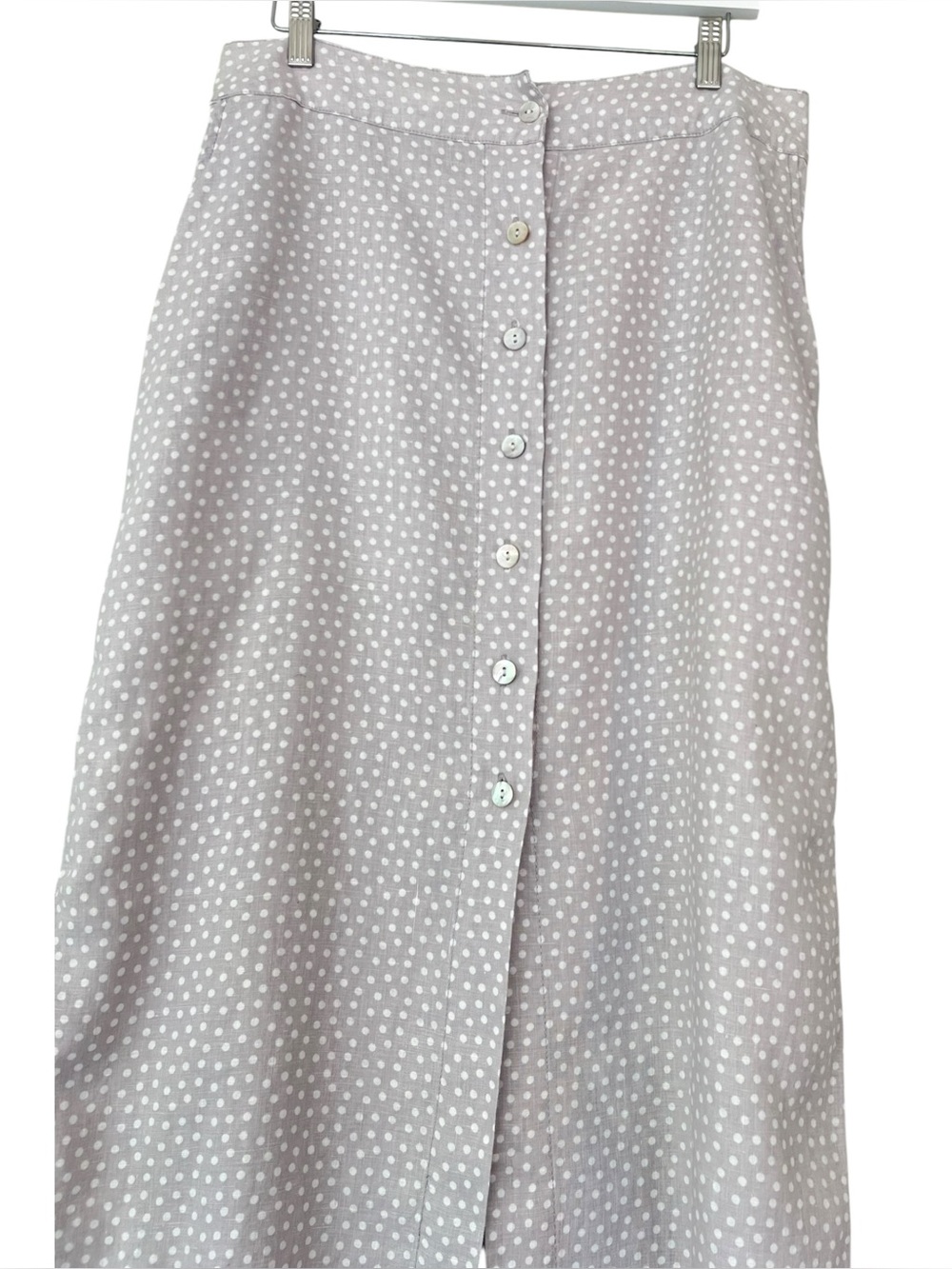 Rachel Zoe 100% Linen Polka Dot Midi Skirt Button Front Cottagecore Costal 12 - Picture 3 of 7